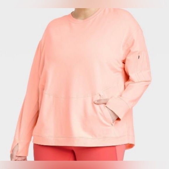 All in Motion Womens Size Medium Peach Color Activewear Sweatshirt Top Pockets - Picture 2 of 10